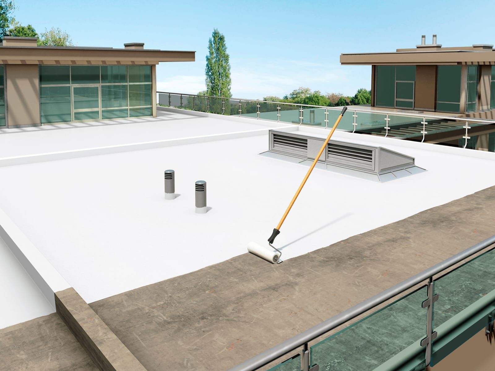 Vista de cerca de un techo de metal corrugado gris con bordes curvos y fondo claro.