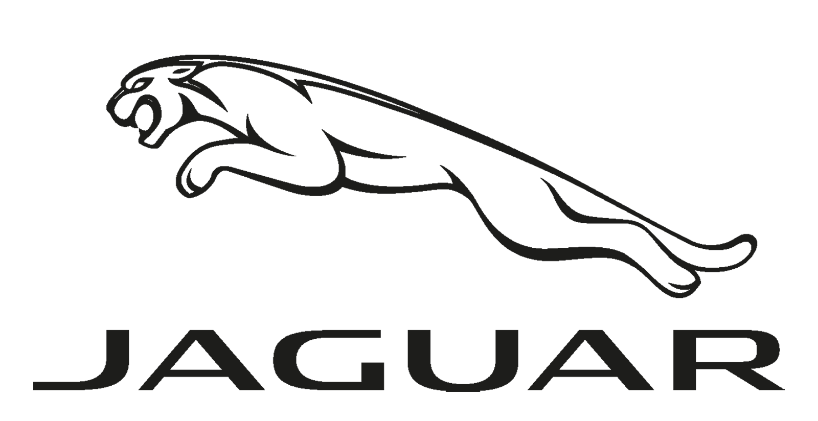 Jaguar-Logo: Silberner springender Jaguar über dem Wort JAGUAR.