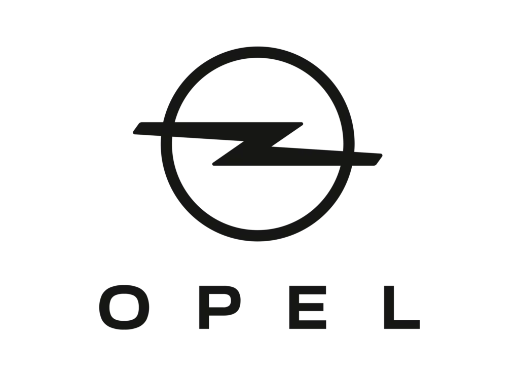 Opel-Automarkenlogo: schwarzer Blitz in einem schwarzen Kreis.
