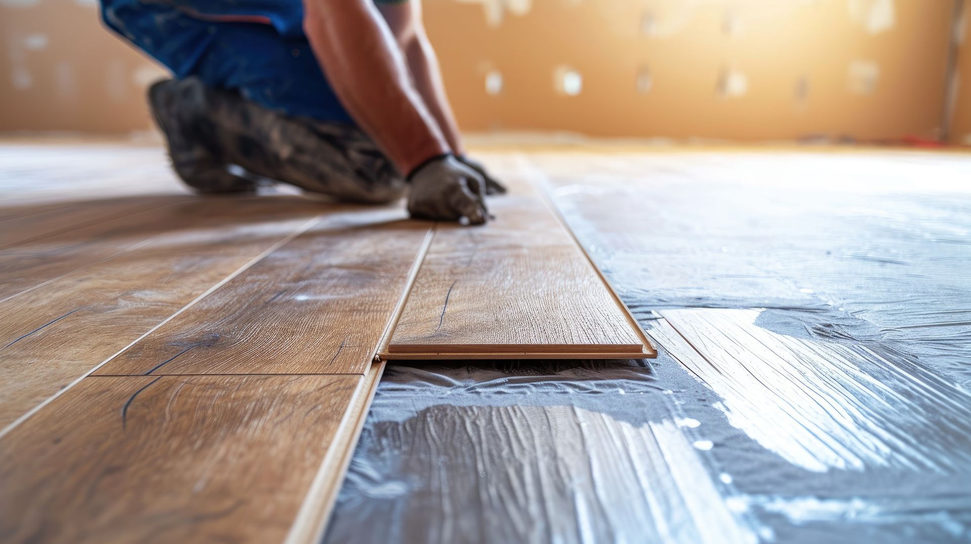 Pose d'une lame de bois pour un parquet