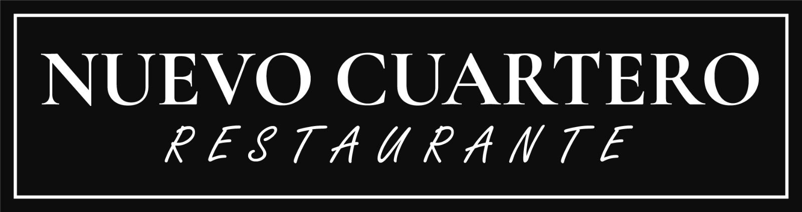 Logotipo para Nuevo Cuartero Restaurante en color blanco sobre fondo negro, con un fino borde blanco.