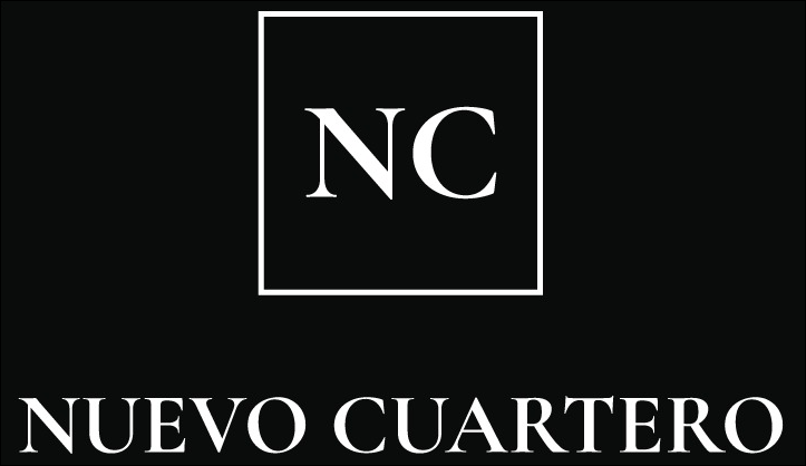 Logotipo para Nuevo Cuartero Restaurante en color blanco sobre fondo negro, con un fino borde blanco.