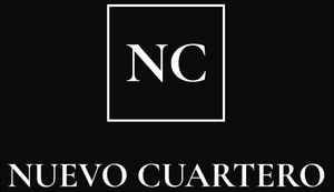 Logotipo para Nuevo Cuartero Restaurante en color blanco sobre fondo negro, con un fino borde blanco.