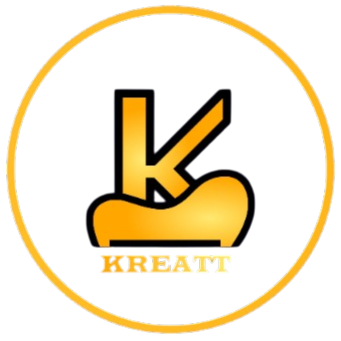Logotipo estilizado de una K en naranja y negro dentro de un c&iacute;rculo dorado, con &laquo;KREATT&raquo; debajo