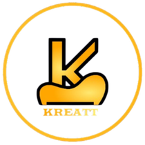 Logotipo estilizado de una K en naranja y negro dentro de un círculo dorado, con «KREATT» debajo
