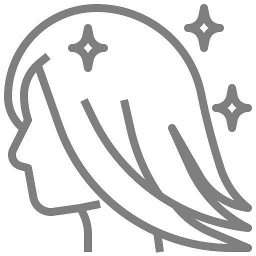 Silueta de una persona con cabello largo y suelto; efectos brillantes alrededor de la cabeza sugieren un cabello saludable y brillante.