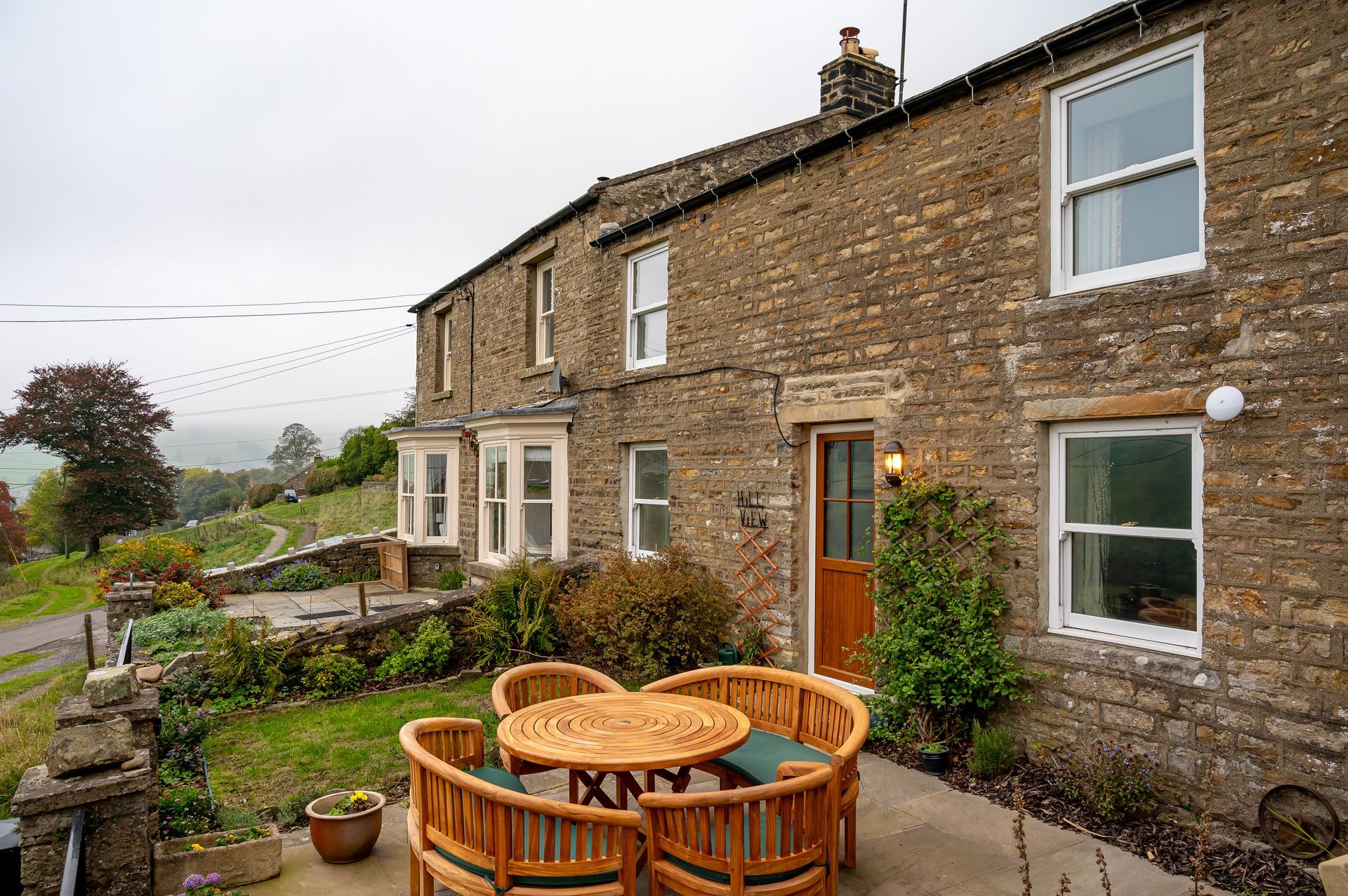 Outside seating with views across Swaledale