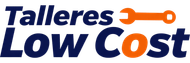 Logotipo de Talleres Low Cost en azul y naranja, con un icono de llave inglesa entre las palabras