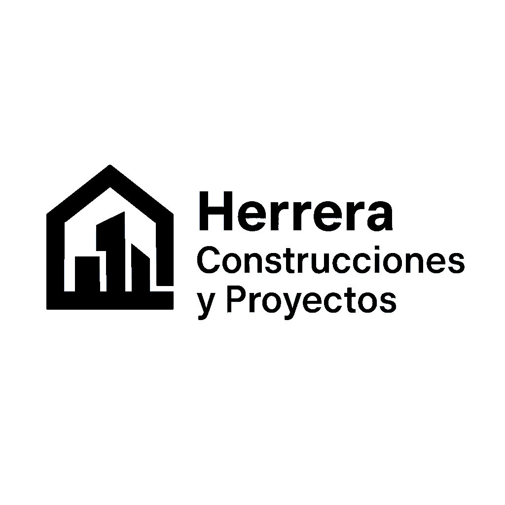 A black and white logo for herrera construcciones y proyectos.