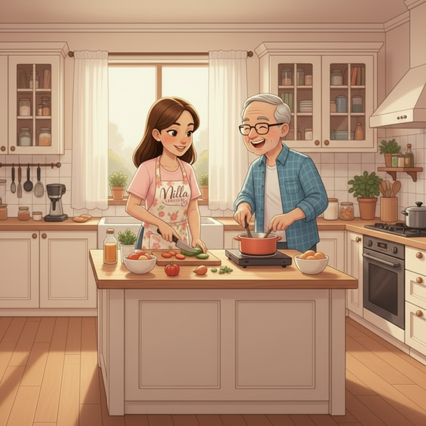 Une personne coupe des légumes et une autre cuisine.