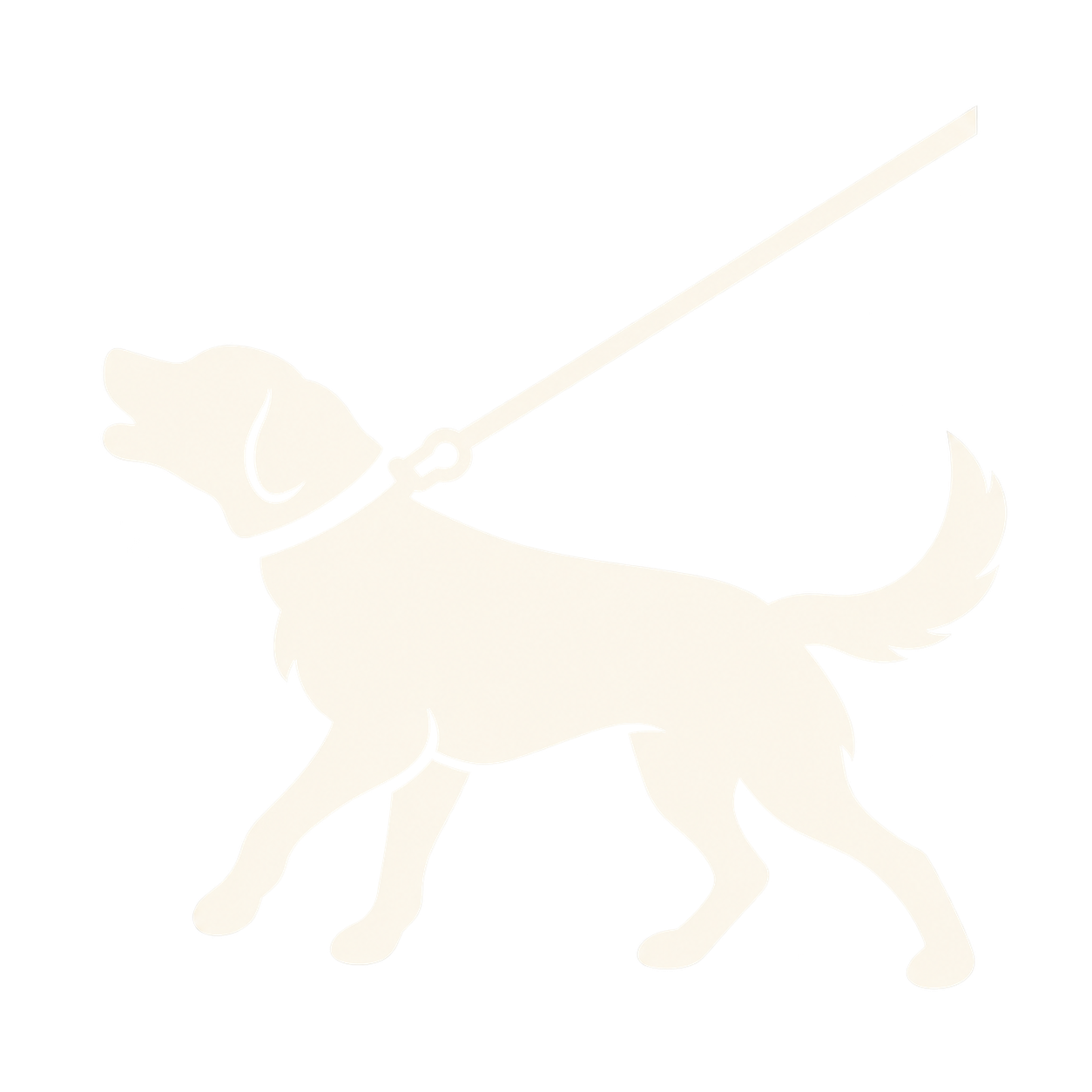 Silhouette jaune pâle d’un chien en laisse marchant vers la droite