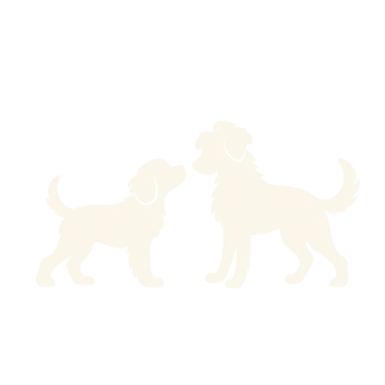 Deux silhouettes de chiens crème pâle se faisant face sur un fond blanc