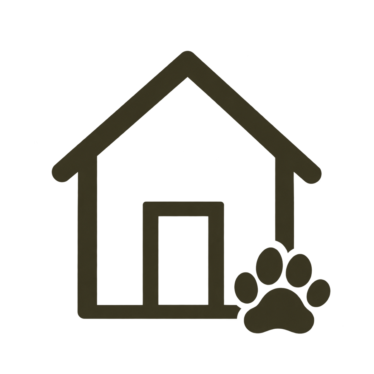 Icône de maison marron avec une empreinte de patte, suggérant un logement accueillant les animaux de compagnie