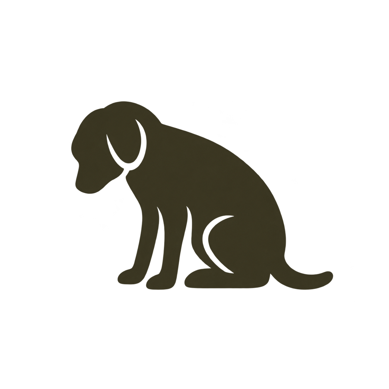Silhouette brun foncé d’un chien assis sur fond blanc