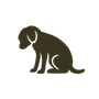 Silhouette brun foncé d’un chien assis sur fond blanc