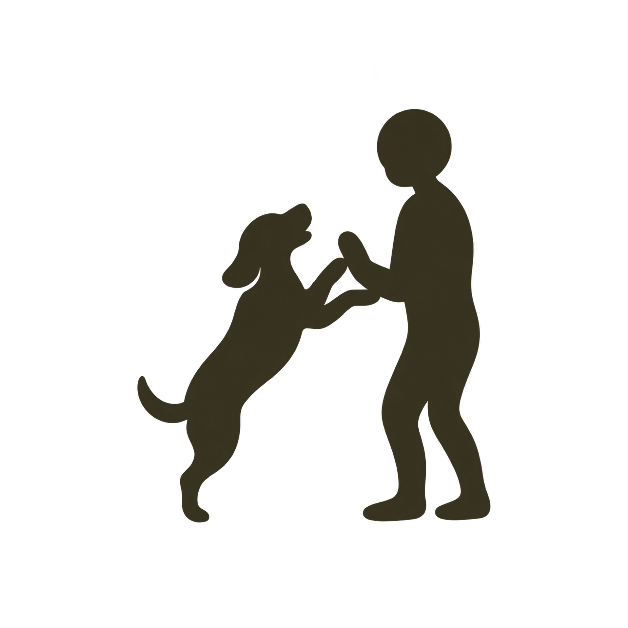 Silhouette d’un chien debout sur ses pattes arrière, accueillant une personne