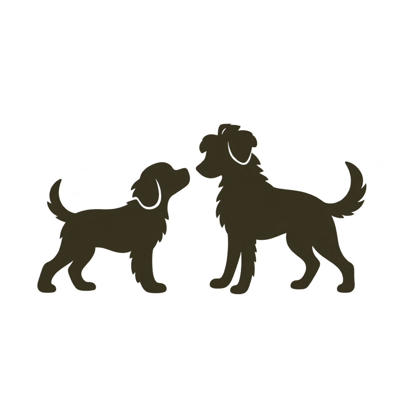 Silhouette de deux chiens face à face sur fond blanc