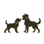 Silhouette de deux chiens face à face sur fond blanc