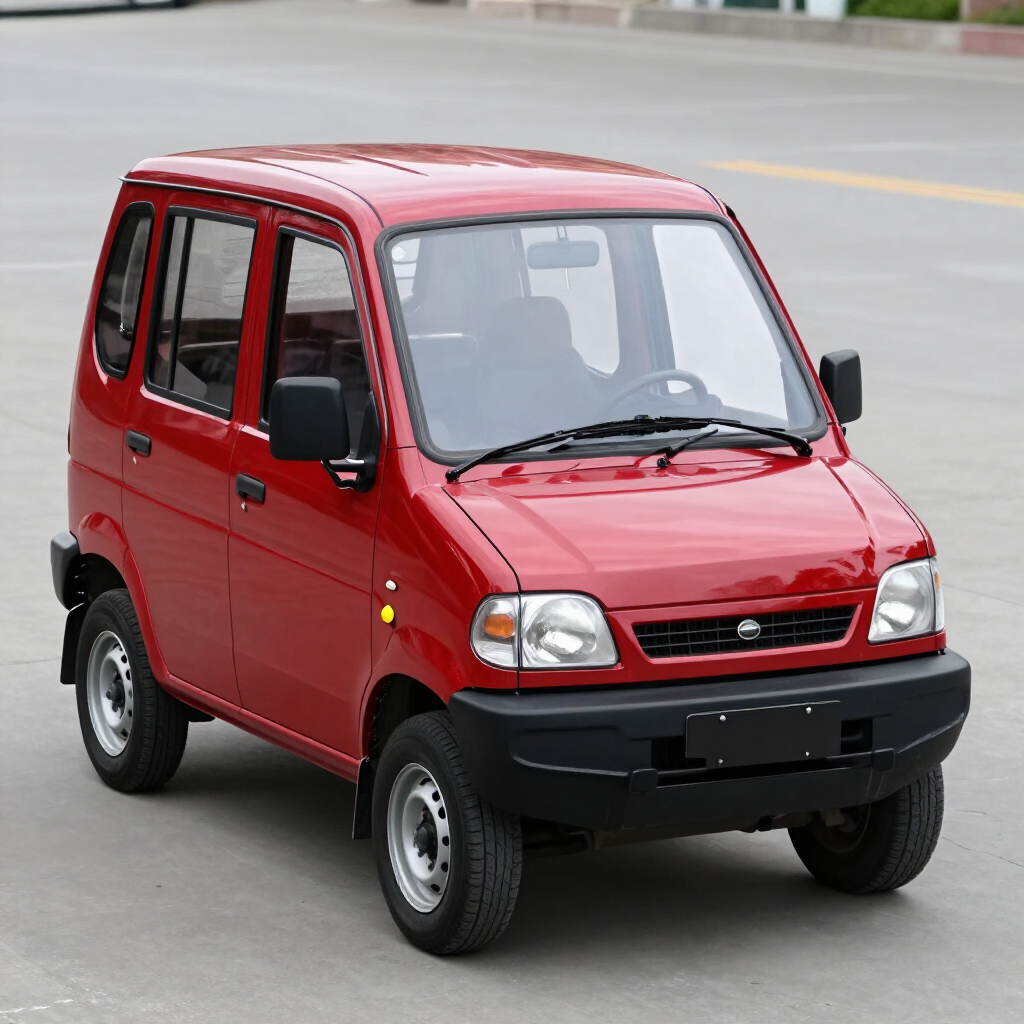 Furgoneta compacta roja aparcada en una carretera