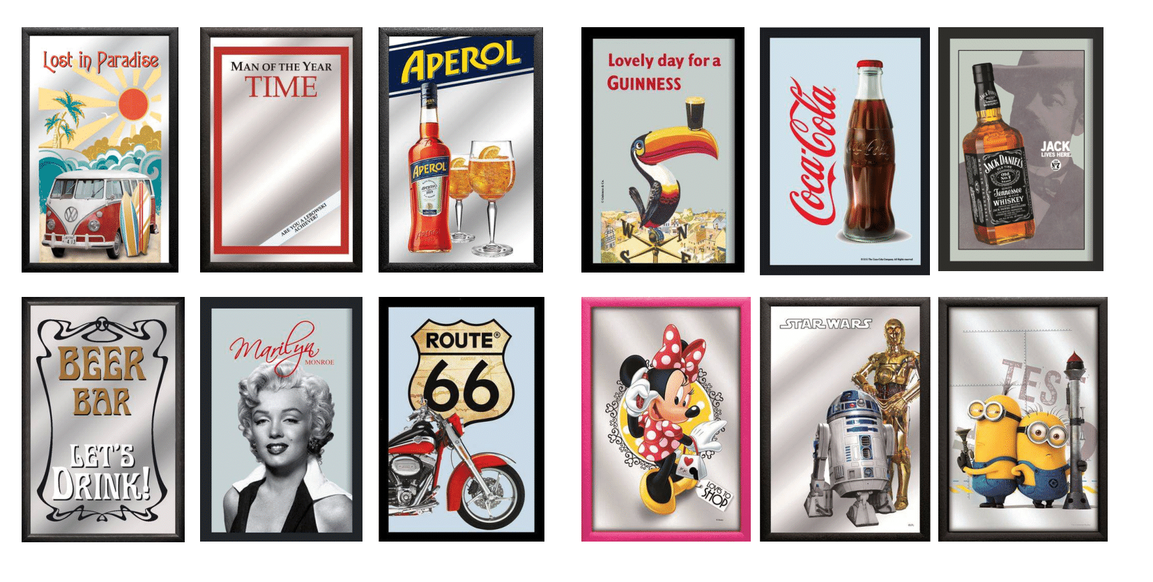 Eine Sammlung von Postern, darunter eines für Coca Cola