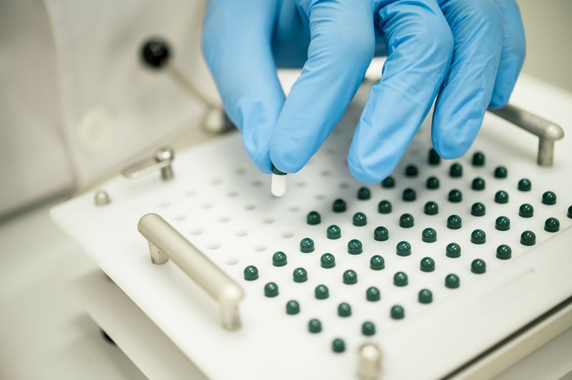 Pharmacien plaçant des échantillons dans un support