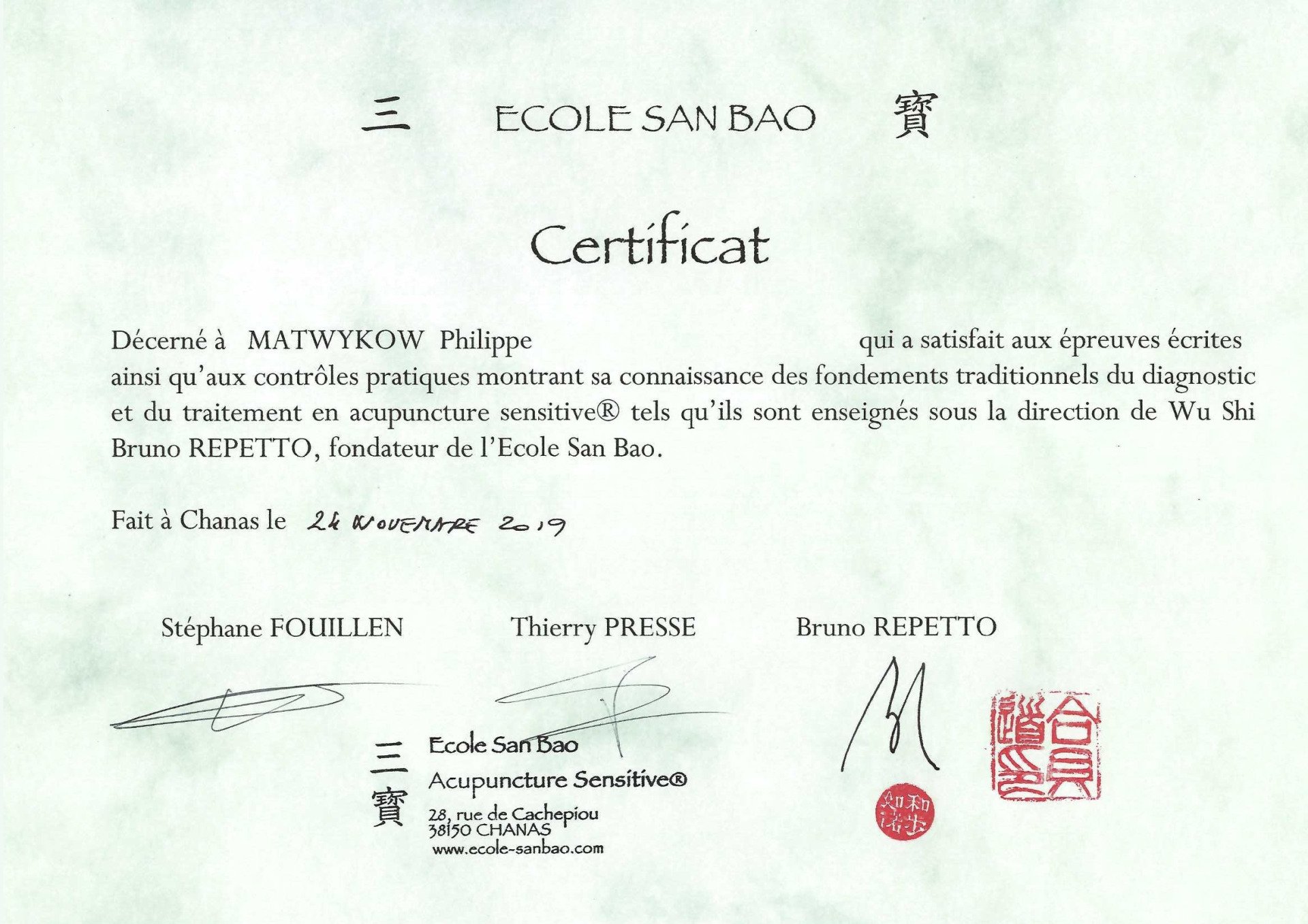 Certificat de médecine chinoise