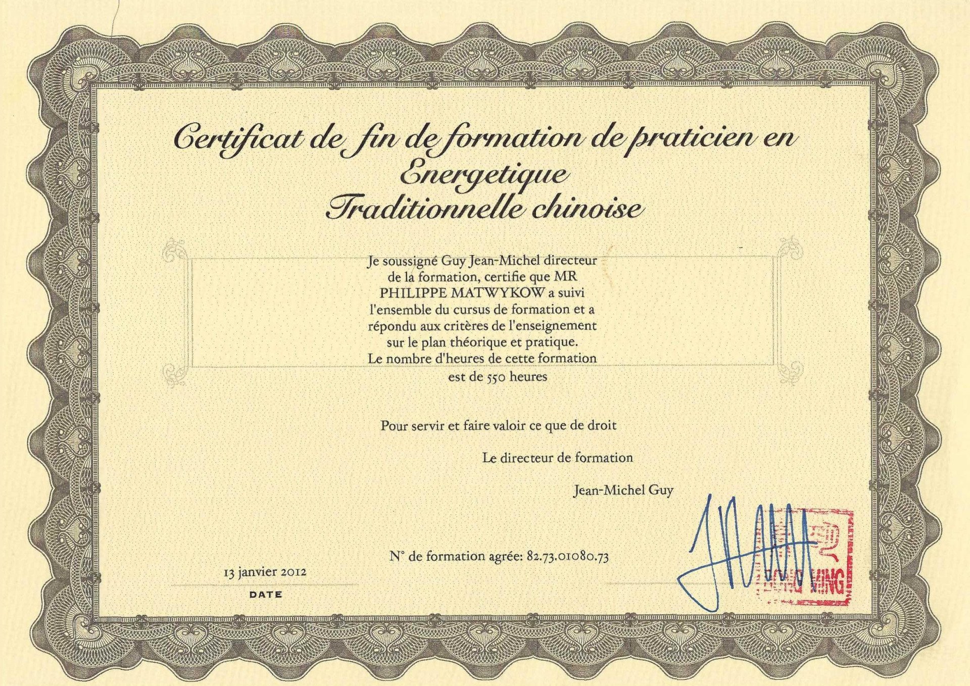 Certificat de médecine chinoise
