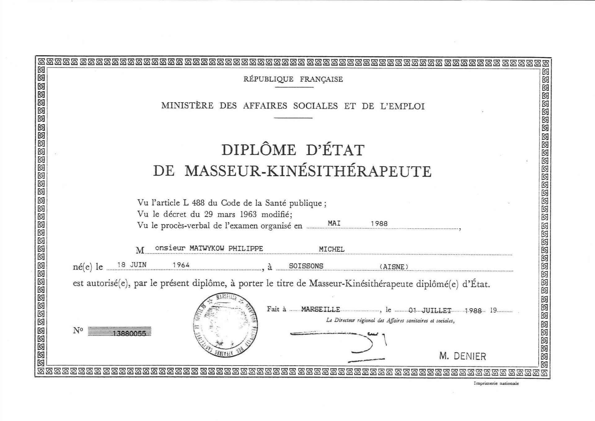 Diplôme de kinésithérapie