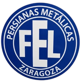 Logo circular azul y blanco de Persiandas Met&aacute;licas Zaragoza con las letras FFL en el centro