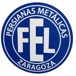 Logo circular azul y blanco de Persiandas Met&aacute;licas Zaragoza con las letras FFL en el centro