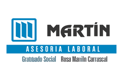 Logotipo para Martin Asesoría Laboral, que presenta un cuadrado azul y blanco con tres líneas, la palabra 