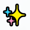 Un icono de estrella amarilla, azul y rosa sobre un fondo blanco.