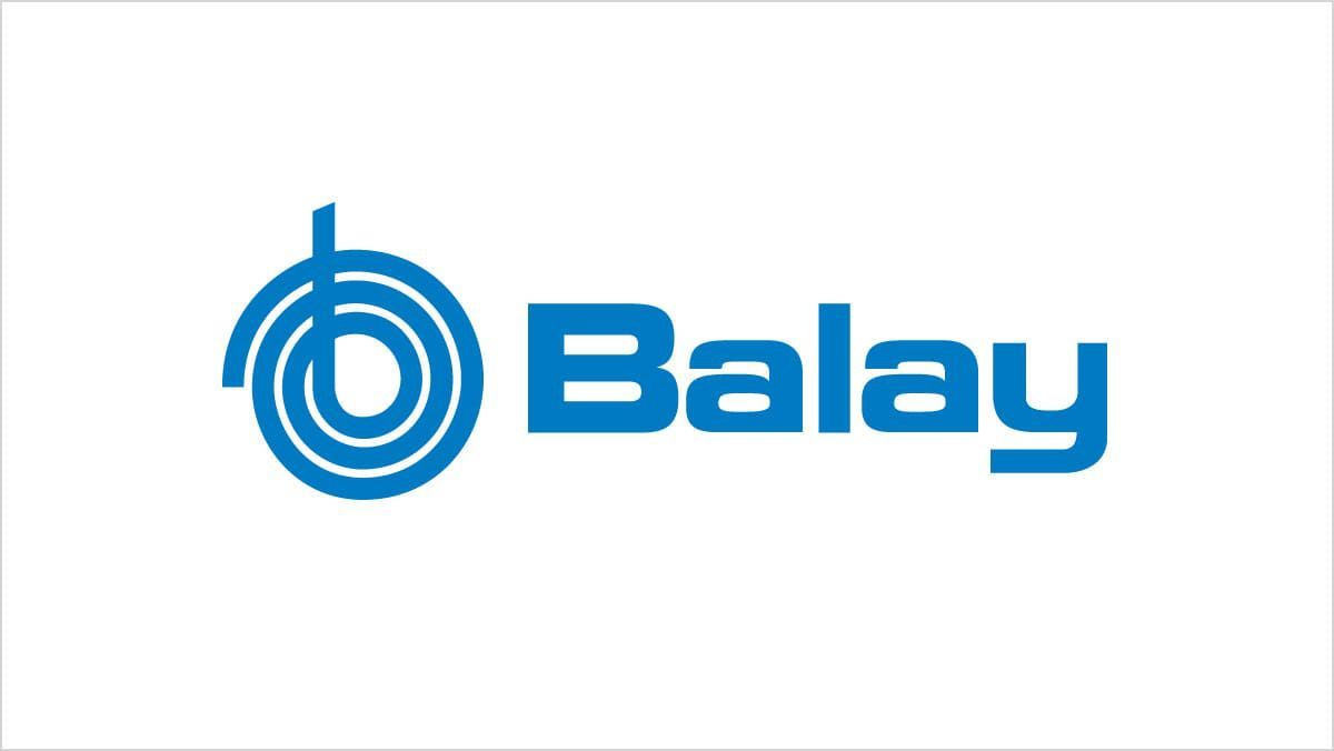 Logotipo de Balay con diseño en espiral azul y el nombre de la marca en azul.