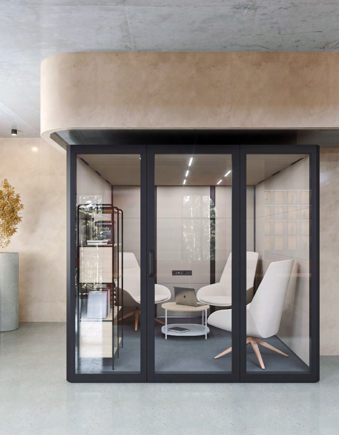 Una habitación con sillas y una mesa.