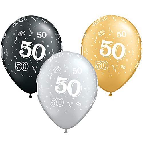 Tres globos: negro, plateado y dorado, cada uno con