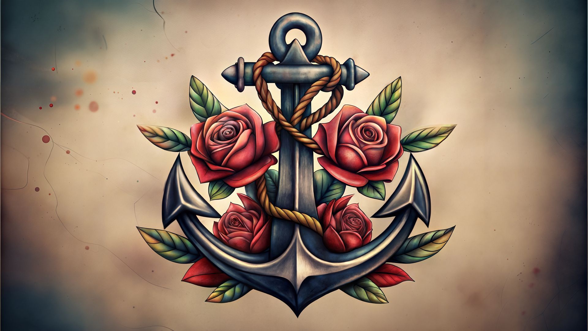 Tatouage d'ancre et de roses