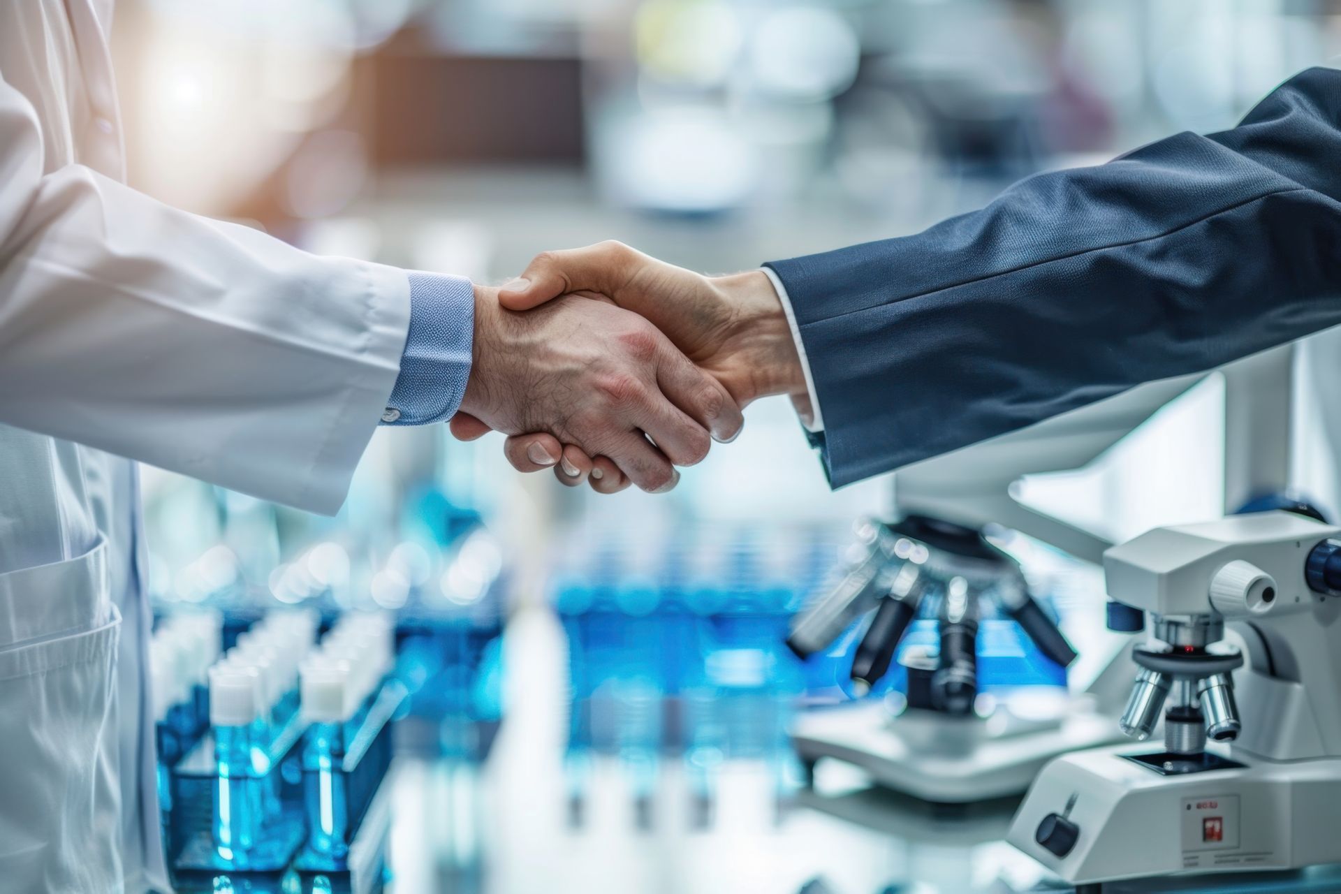 Handschlag in einem Labor