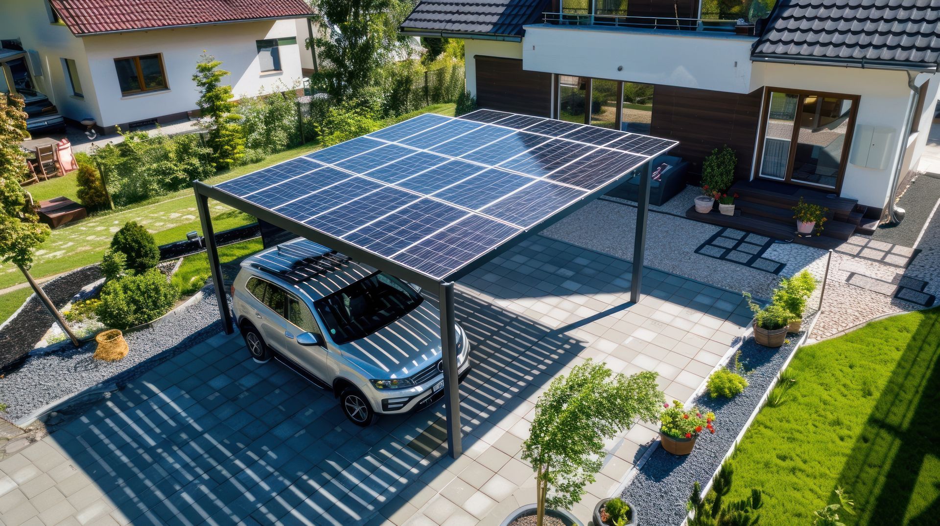 Carport avec panneaux photovoltaïques intégrés