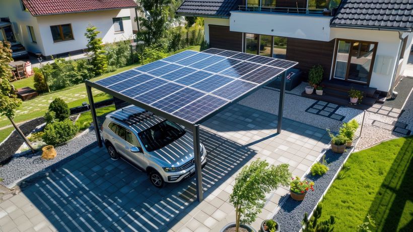 Carport avec panneaux photovoltaïques intégrés