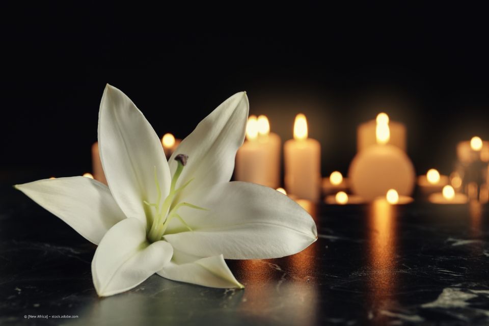 Bild von Blüte mit Kerzen im Hintergrund