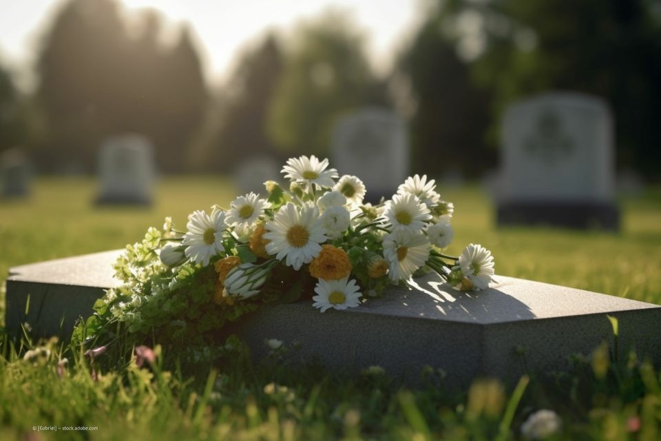 Bild von Gänseblumen auf Grab