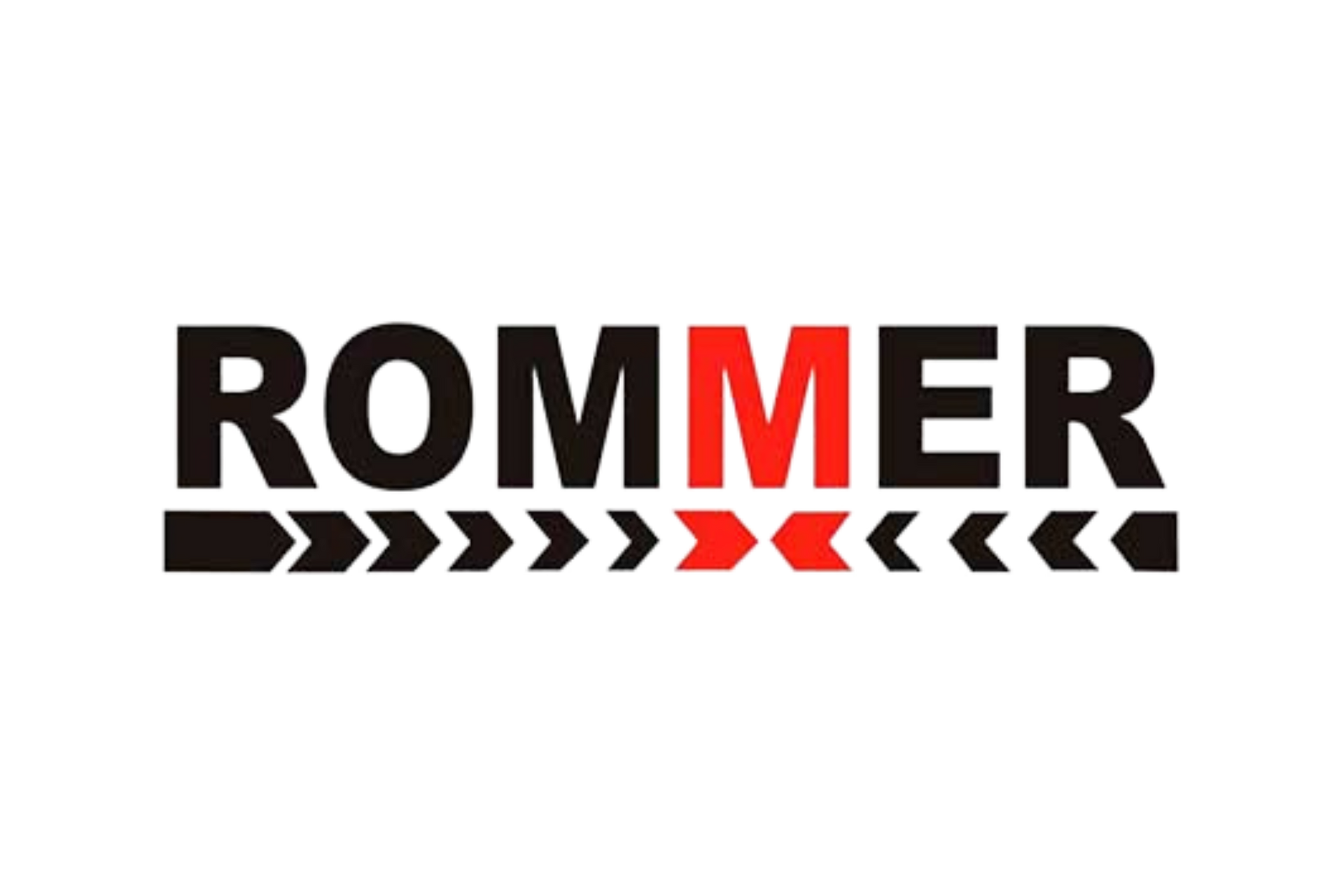 El logotipo de Rommer es negro y rojo sobre un fondo blanco.