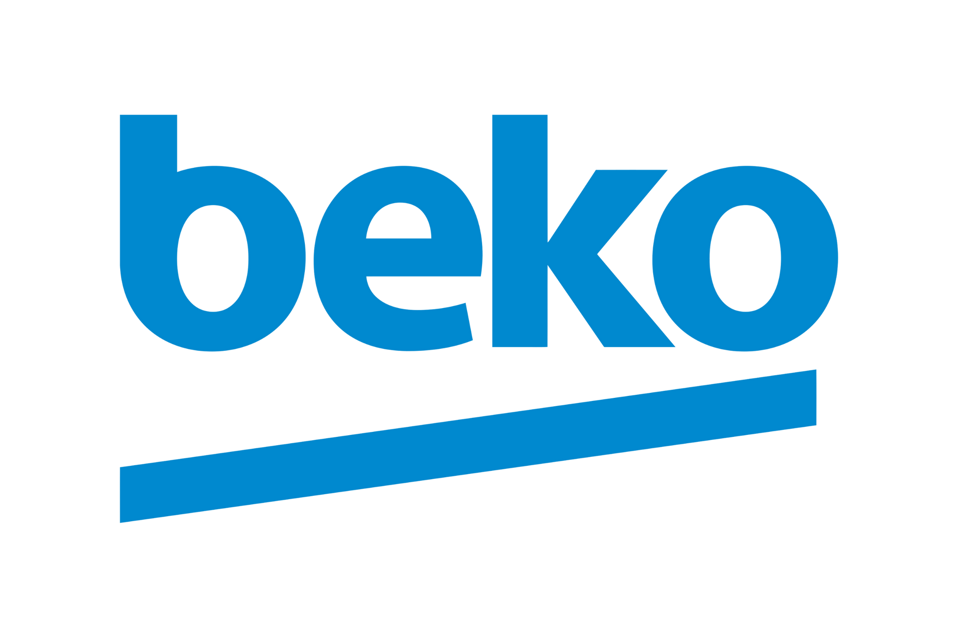 El logotipo de Beko es azul y blanco sobre un fondo blanco.