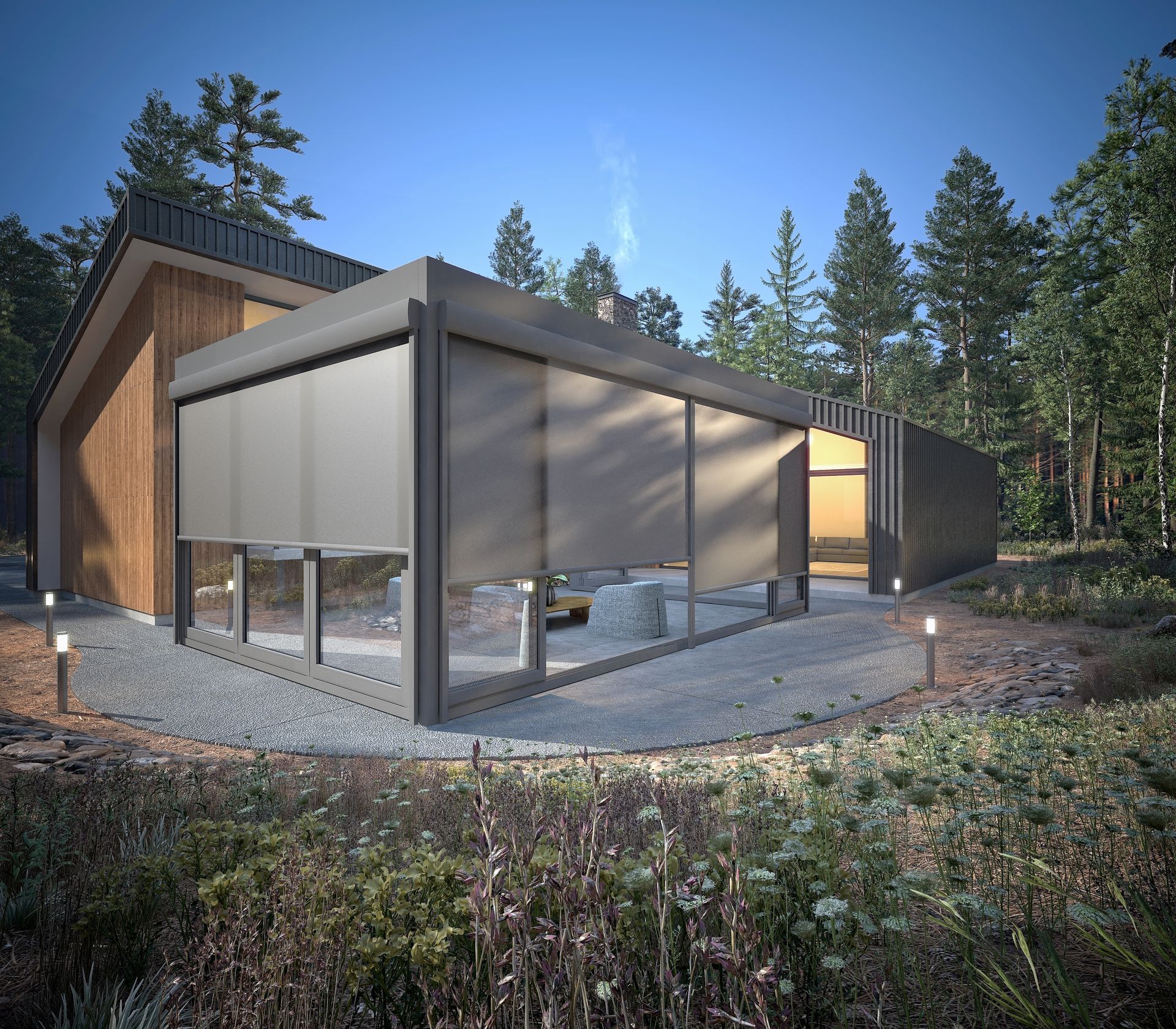 Véranda avec stores intégrés