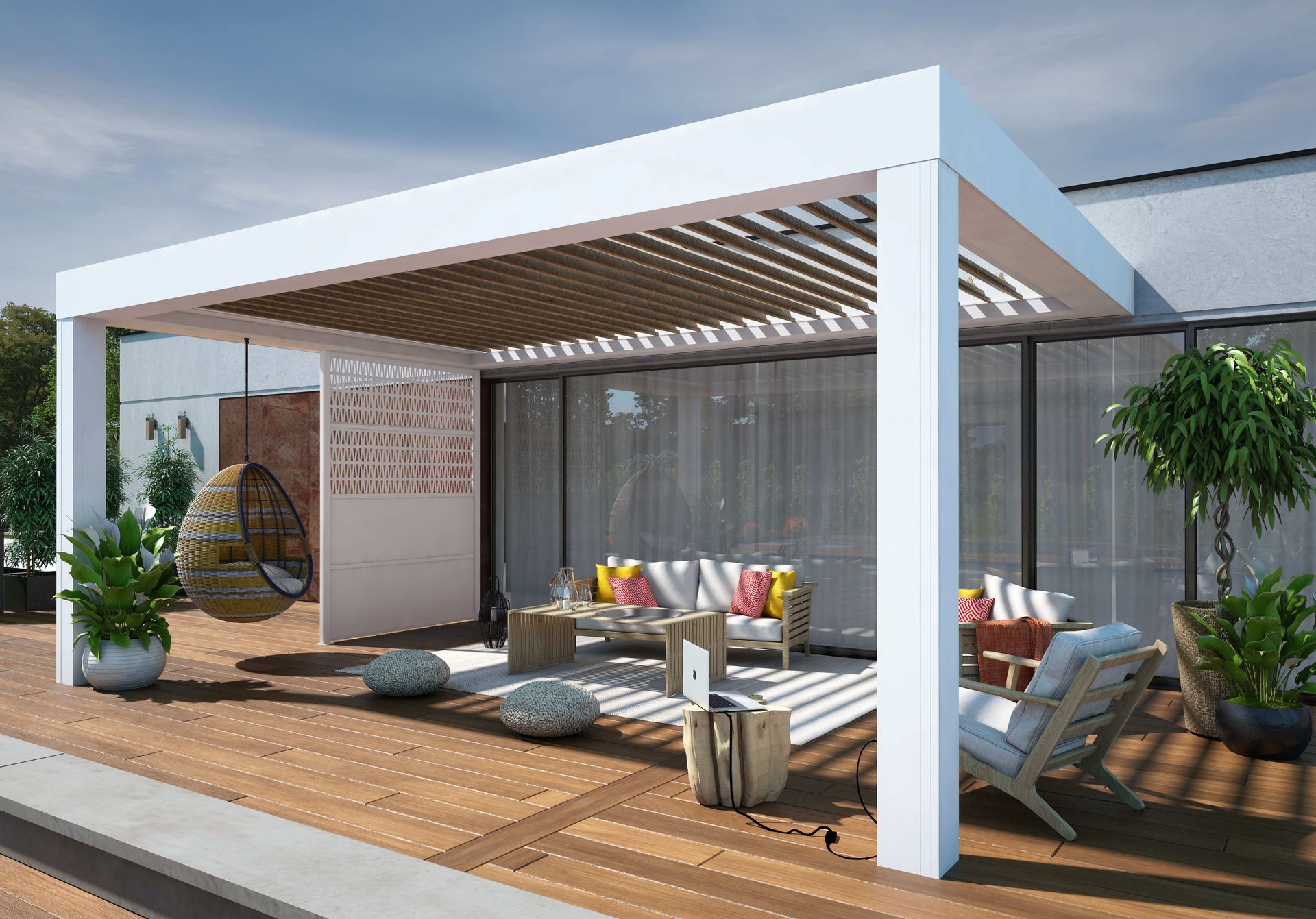 Pergola adossée blanche