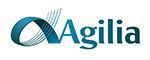 Logo Agilia en turquoise et noir avec une icône circulaire en spirale