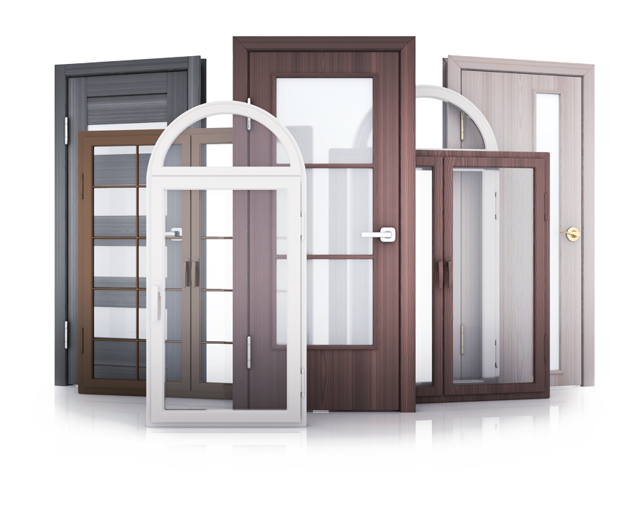 Illustration 3D de diverses fenêtres et portes