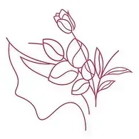 Un dibujo lineal del rostro de una mujer con flores y hojas.