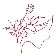 Un dibujo lineal de un ramo de flores y hojas sobre un fondo blanco.
