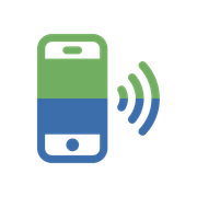 Smartphone émettant des ondes de signal vertes et bleues.